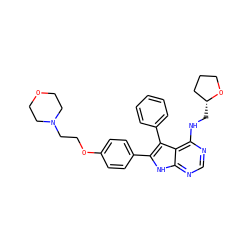 c1ccc(-c2c(-c3ccc(OCCN4CCOCC4)cc3)[nH]c3ncnc(NC[C@@H]4CCCO4)c23)cc1 ZINC000034608351