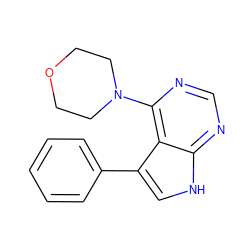 c1ccc(-c2c[nH]c3ncnc(N4CCOCC4)c23)cc1 ZINC000210729777