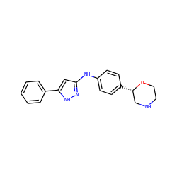 c1ccc(-c2cc(Nc3ccc([C@H]4CNCCO4)cc3)n[nH]2)cc1 ZINC000149996849