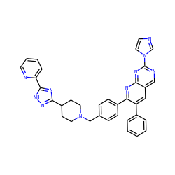 c1ccc(-c2cc3cnc(-n4ccnc4)nc3nc2-c2ccc(CN3CCC(c4n[nH]c(-c5ccccn5)n4)CC3)cc2)cc1 ZINC000044352024