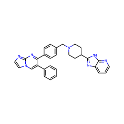 c1ccc(-c2cn3ccnc3nc2-c2ccc(CN3CCC(c4nc5cccnc5[nH]4)CC3)cc2)cc1 ZINC000166588341