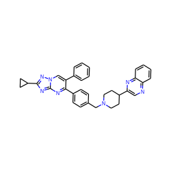 c1ccc(-c2cn3nc(C4CC4)nc3nc2-c2ccc(CN3CCC(c4cnc5ccccc5n4)CC3)cc2)cc1 ZINC000166994381