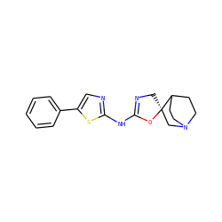 c1ccc(-c2cnc(NC3=NC[C@]4(CN5CCC4CC5)O3)s2)cc1 ZINC000114087837