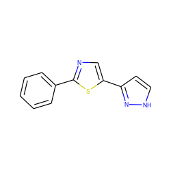 c1ccc(-c2ncc(-c3cc[nH]n3)s2)cc1 ZINC000003883784