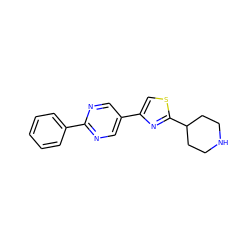 c1ccc(-c2ncc(-c3csc(C4CCNCC4)n3)cn2)cc1 ZINC000118619850