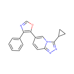 c1ccc(-c2ncoc2-c2ccc3nnc(C4CC4)n3c2)cc1 ZINC000014961233