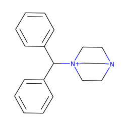 c1ccc(C(c2ccccc2)[N+]23CCN(CC2)CC3)cc1 ZINC000000387541