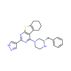 c1ccc(C[C@H]2CN(c3nc(-c4cn[nH]c4)nc4sc5c(c34)CCCC5)CCN2)cc1 ZINC000223686686