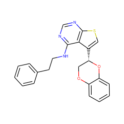 c1ccc(CCNc2ncnc3scc([C@H]4COc5ccccc5O4)c23)cc1 ZINC000001109132