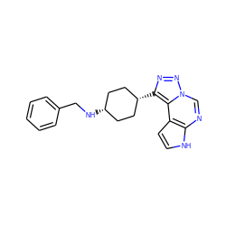 c1ccc(CN[C@H]2CC[C@@H](c3nnn4cnc5[nH]ccc5c34)CC2)cc1 ZINC001772638976