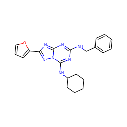 c1ccc(CNc2nc(NC3CCCCC3)n3nc(-c4ccco4)nc3n2)cc1 ZINC000653768337