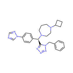 c1ccc(Cn2nnnc2[C@@H](c2ccc(-n3cncn3)cc2)N2CCCN(C3CCC3)CC2)cc1 ZINC000058575644