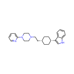 c1ccc(N2CCN(CC[C@H]3CC[C@@H](c4c[nH]c5ccccc54)CC3)CC2)nc1 ZINC000100788574