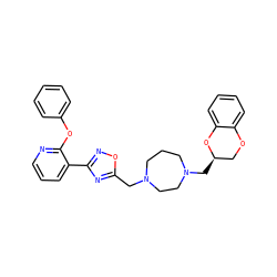 c1ccc(Oc2ncccc2-c2noc(CN3CCCN(C[C@@H]4COc5ccccc5O4)CC3)n2)cc1 ZINC000040424119