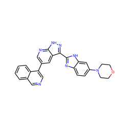 c1ccc2c(-c3cnc4[nH]nc(-c5nc6ccc(N7CCOCC7)cc6[nH]5)c4c3)cncc2c1 ZINC000028950076