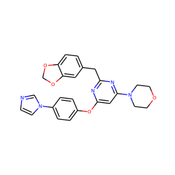 c1cn(-c2ccc(Oc3cc(N4CCOCC4)nc(Cc4ccc5c(c4)OCO5)n3)cc2)cn1 ZINC000028709539