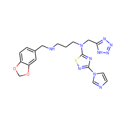 c1cn(-c2nsc(N(CCCNCc3ccc4c(c3)OCO4)Cc3nnn[nH]3)n2)cn1 ZINC000035849744