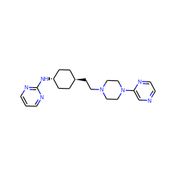 c1cnc(N[C@H]2CC[C@H](CCN3CCN(c4cnccn4)CC3)CC2)nc1 ZINC000253663484