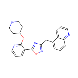 c1cnc(OC2CCNCC2)c(-c2nc(Cc3cccc4ncccc34)no2)c1 ZINC000653779557