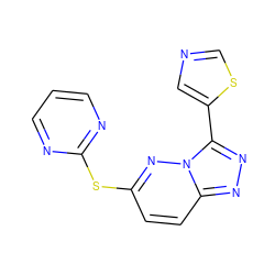 c1cnc(Sc2ccc3nnc(-c4cncs4)n3n2)nc1 ZINC000095602890