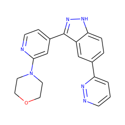 c1cnnc(-c2ccc3[nH]nc(-c4ccnc(N5CCOCC5)c4)c3c2)c1 ZINC000225666176