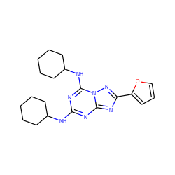 c1coc(-c2nc3nc(NC4CCCCC4)nc(NC4CCCCC4)n3n2)c1 ZINC000653761000