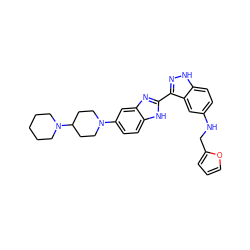 c1coc(CNc2ccc3[nH]nc(-c4nc5cc(N6CCC(N7CCCCC7)CC6)ccc5[nH]4)c3c2)c1 ZINC000036241944