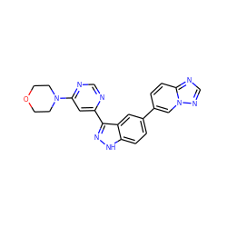 c1nc(-c2n[nH]c3ccc(-c4ccc5ncnn5c4)cc23)cc(N2CCOCC2)n1 ZINC000225566029