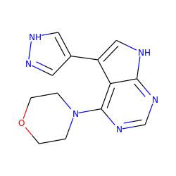 c1nc(N2CCOCC2)c2c(-c3cn[nH]c3)c[nH]c2n1 ZINC000210747647