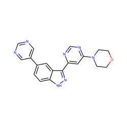 c1ncc(-c2ccc3[nH]nc(-c4cc(N5CCOCC5)ncn4)c3c2)cn1 ZINC000225555660