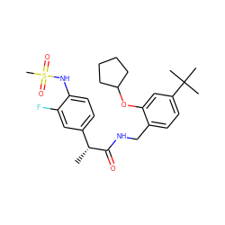 C[C@@H](C(=O)NCc1ccc(C(C)(C)C)cc1OC1CCCC1)c1ccc(NS(C)(=O)=O)c(F)c1 ZINC000146891541