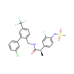 C[C@@H](C(=O)NCc1ccc(C(F)(F)F)cc1-c1cccc(Cl)c1)c1ccc(NS(C)(=O)=O)c(F)c1 ZINC000145667689