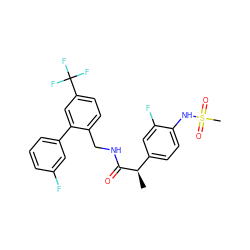 C[C@@H](C(=O)NCc1ccc(C(F)(F)F)cc1-c1cccc(F)c1)c1ccc(NS(C)(=O)=O)c(F)c1 ZINC000145973689
