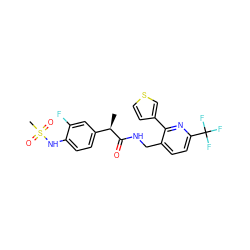 C[C@@H](C(=O)NCc1ccc(C(F)(F)F)nc1-c1ccsc1)c1ccc(NS(C)(=O)=O)c(F)c1 ZINC000299835460