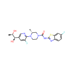 C[C@@H](O)[C@H](O)c1cnc(N2CCN(C(=O)Nc3nc4ccc(F)cc4s3)C[C@H]2C)c(F)c1 ZINC001772636958