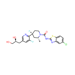 C[C@@H]1C[C@@](F)(c2ncc(C[C@H](O)CO)cc2F)CCN1C(=O)Nc1nc2cc(Cl)ccc2s1 ZINC000169710886