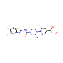 C[C@@H]1CN(C(=O)Nc2nc3cc(F)c(F)cc3s2)CCN1c1ncc([C@H](O)CO)cc1F ZINC000206129081