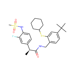 C[C@H](C(=O)NCc1ccc(C(C)(C)C)cc1SC1CCCCC1)c1ccc(NS(C)(=O)=O)c(F)c1 ZINC001772586042