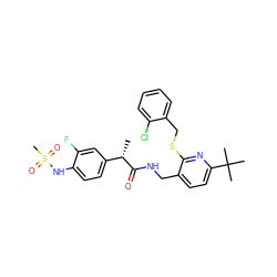 C[C@H](C(=O)NCc1ccc(C(C)(C)C)nc1SCc1ccccc1Cl)c1ccc(NS(C)(=O)=O)c(F)c1 ZINC001772635567