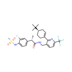 C[C@H](C(=O)NCc1ccc(C(F)(F)F)nc1C1=CC[C@H](C(C)(C)C)CC1)c1ccc(NS(C)(=O)=O)c(F)c1 ZINC000299831405