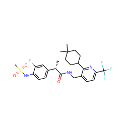 C[C@H](C(=O)NCc1ccc(C(F)(F)F)nc1C1CCC(C)(C)CC1)c1ccc(NS(C)(=O)=O)c(F)c1 ZINC000299834840