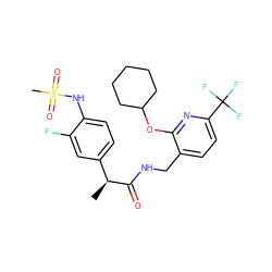 C[C@H](C(=O)NCc1ccc(C(F)(F)F)nc1OC1CCCCC1)c1ccc(NS(C)(=O)=O)c(F)c1 ZINC000096270944