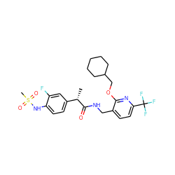 C[C@H](C(=O)NCc1ccc(C(F)(F)F)nc1OCC1CCCCC1)c1ccc(NS(C)(=O)=O)c(F)c1 ZINC000096270921