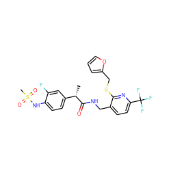 C[C@H](C(=O)NCc1ccc(C(F)(F)F)nc1SCc1ccco1)c1ccc(NS(C)(=O)=O)c(F)c1 ZINC000096286058