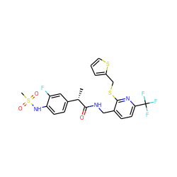 C[C@H](C(=O)NCc1ccc(C(F)(F)F)nc1SCc1cccs1)c1ccc(NS(C)(=O)=O)c(F)c1 ZINC000096286056