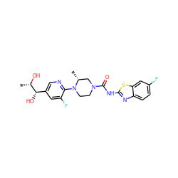 C[C@H](O)[C@@H](O)c1cnc(N2CCN(C(=O)Nc3nc4ccc(F)cc4s3)C[C@H]2C)c(F)c1 ZINC001772597462