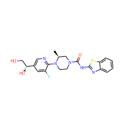 C[C@H]1CN(C(=O)Nc2nc3ccccc3s2)CCN1c1ncc([C@H](O)CO)cc1F ZINC001772574510