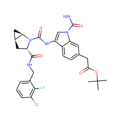 CC(C)(C)OC(=O)Cc1ccc2c(NC(=O)N3[C@H](C(=O)NCc4cccc(Cl)c4F)C[C@H]4C[C@H]43)cn(C(N)=O)c2c1 ZINC000095577519