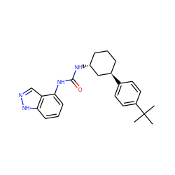 CC(C)(C)c1ccc([C@@H]2CCC[C@@H](NC(=O)Nc3cccc4[nH]ncc34)C2)cc1 ZINC000169704878