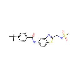 CC(C)(C)c1ccc(C(=O)Nc2ccc3sc(CNS(C)(=O)=O)nc3c2)cc1 ZINC000084740500